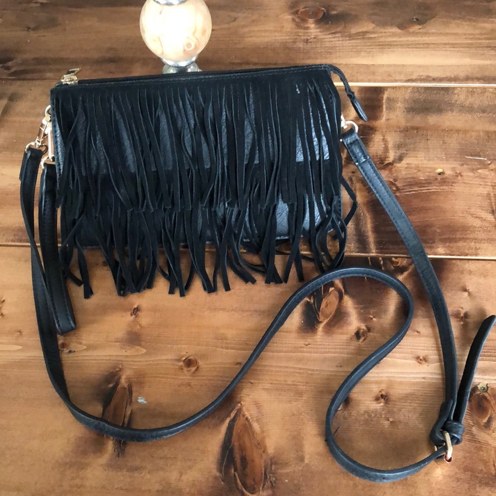 Black fringe crossbody bag